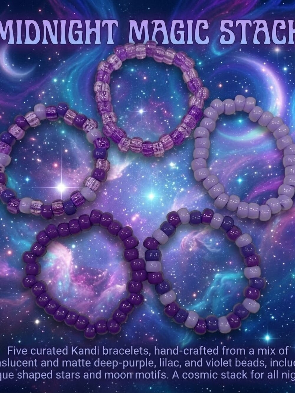 Midnight Magic Stack - Singles - Kandi Bracelet - EDM Rave Festival Jewelry